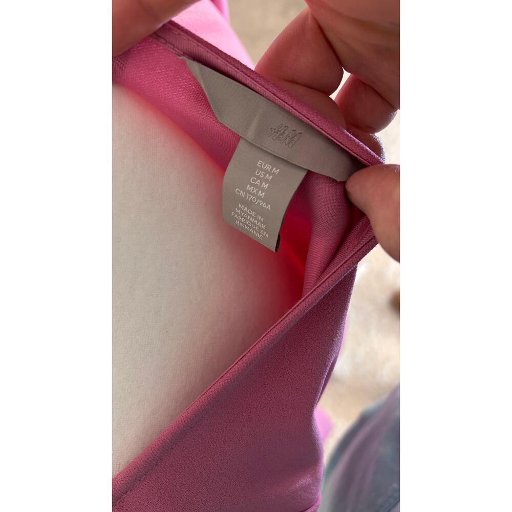 H&M Women's Size M Pink Sweetheart Neck Long Sleeve Blouse Top #0014 - Picture 4 of 5